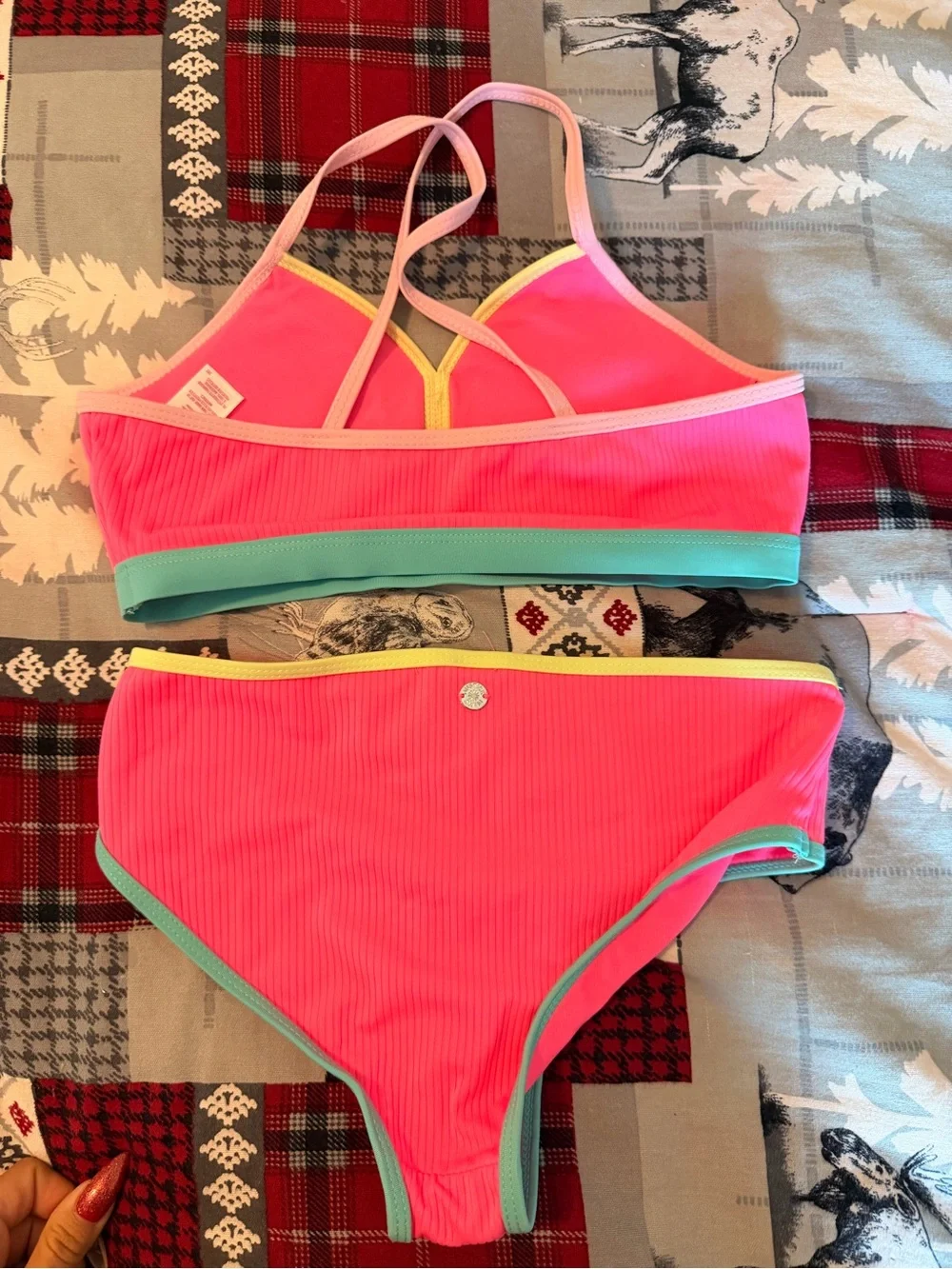 Justice Neon Pink Ribbed Bikini Set